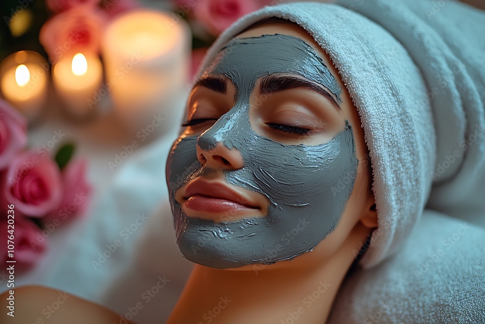 Luxurious Facial Spa Treatment with Relaxing Clay Mask and Candlelight : Generative AI Luxurious Facial Spa Treatment with Relaxing Clay Mask and Candlelight : Generative AI