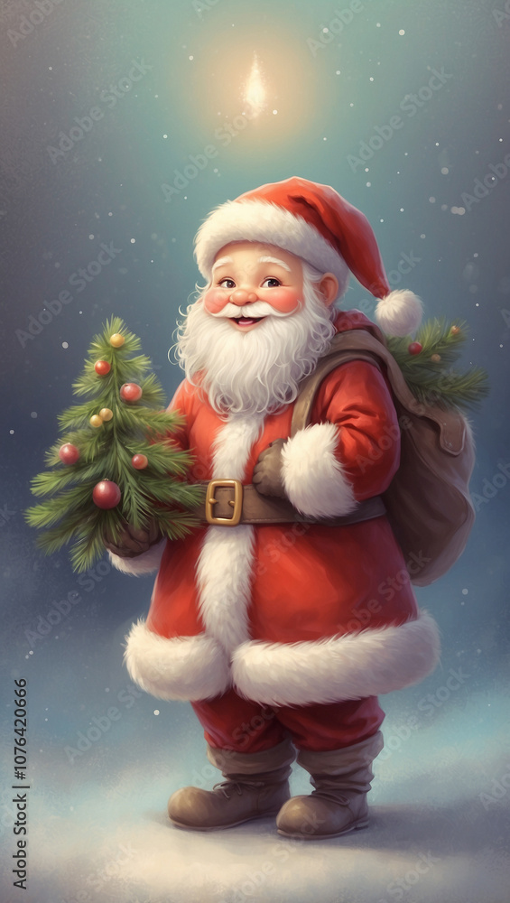 Santa Claus with a Christmas tree, gentle pastel colors, oil painting Santa Claus with a Christmas tree, gentle pastel colors, oil painting