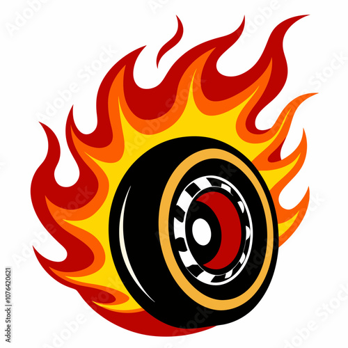 Race tire with flame vector illustration on white background