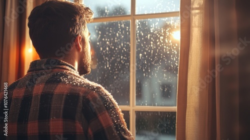 Young Adult Lost in Thought by Rainy Window