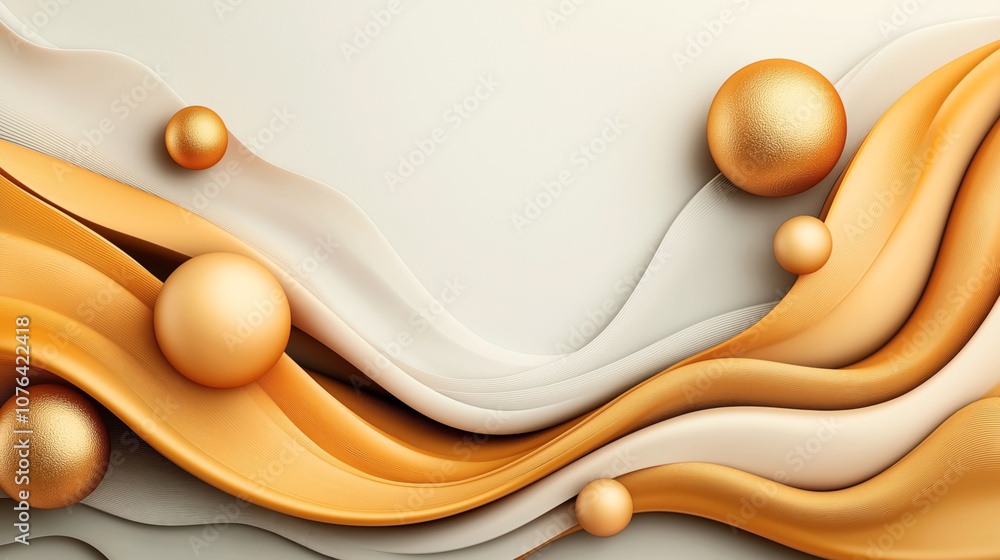 Abstract composition with smooth flowing lines and spherical elements in shades of gold and beige, creating a dynamic and elegant design. Abstract composition with smooth flowing lines and spherical elements in shades of gold and beige, creating a dynamic and elegant design.