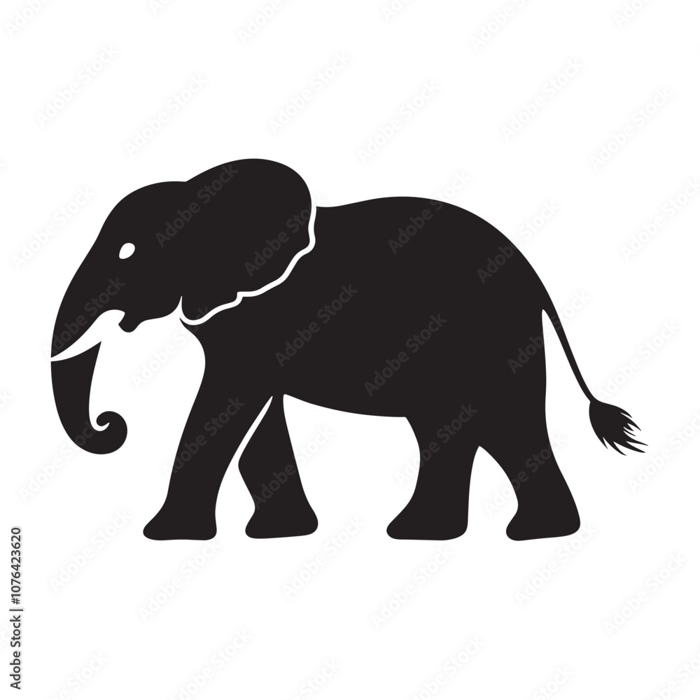 Fototapeta premium Silhouettes of African and Asian Elephants. Elephant Silhouettes for Wildlife and Nature Illustrations.