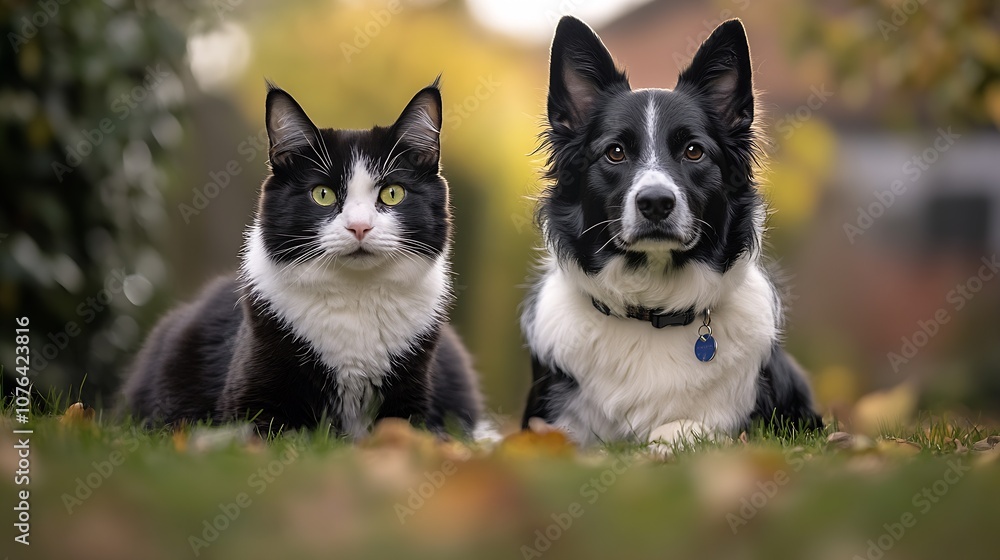 Cat and Dog Lying in Autumn Leaves Embracing Seasonal Tranquility : Generative AI Cat and Dog Lying in Autumn Leaves Embracing Seasonal Tranquility : Generative AI
