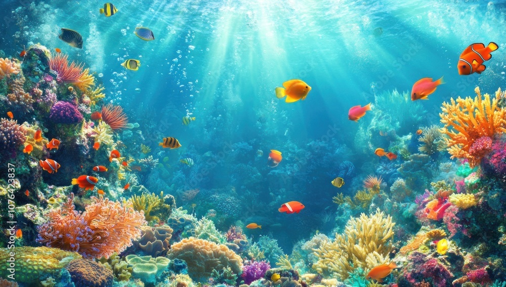 Naklejka premium Vibrant Underwater Coral Reef