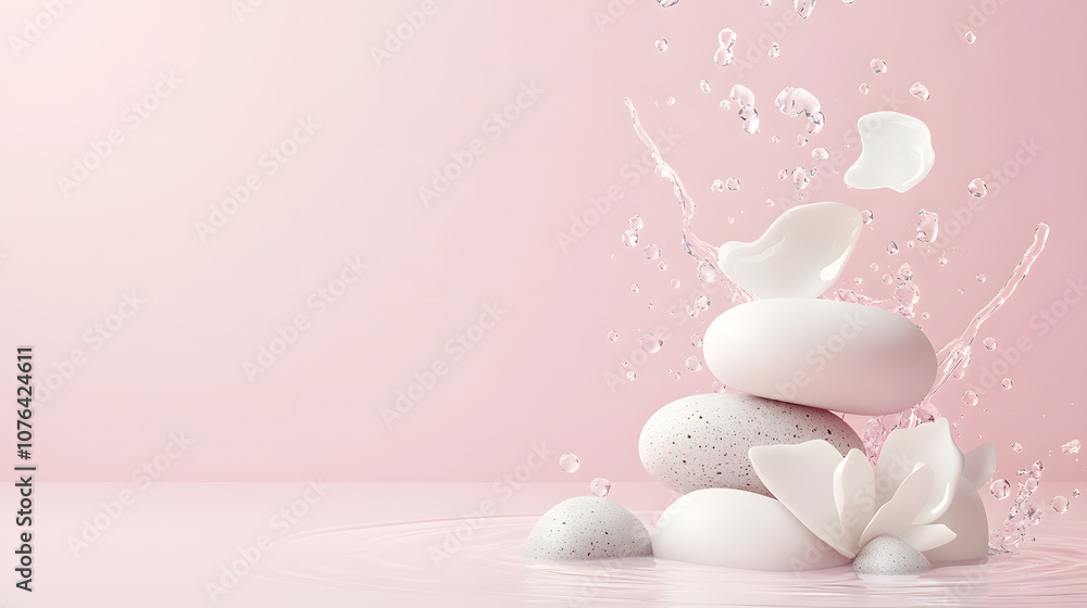 Stack smooth stones with gentle water splash Stack smooth stones with gentle water splash