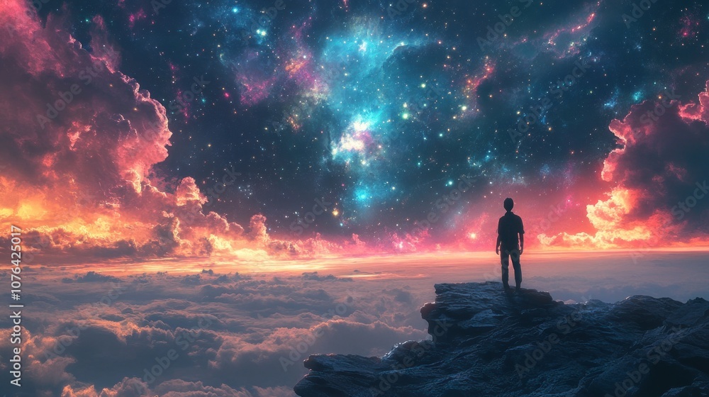 Fototapeta premium Man Contemplating the Cosmos