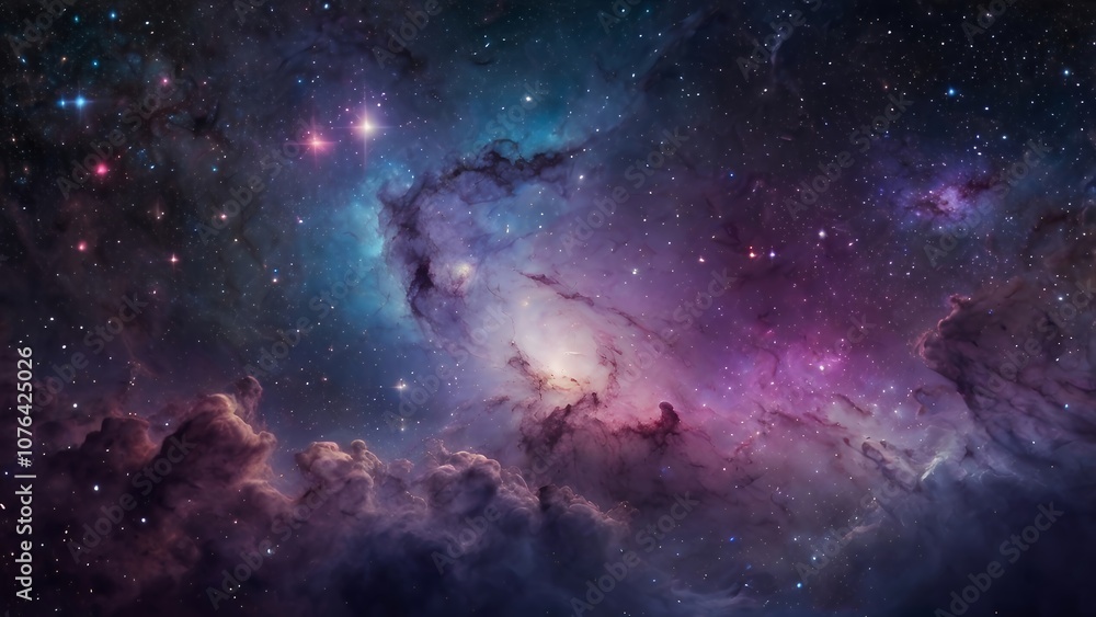 A breathtaking cosmic scene showing colorful nebulas, distant galaxies, and bright stars, with a surreal sense of depth and mystery in the vastness of space. A breathtaking cosmic scene showing colorful nebulas, distant galaxies, and bright stars, with a surreal sense of depth and mystery in the vastness of space.