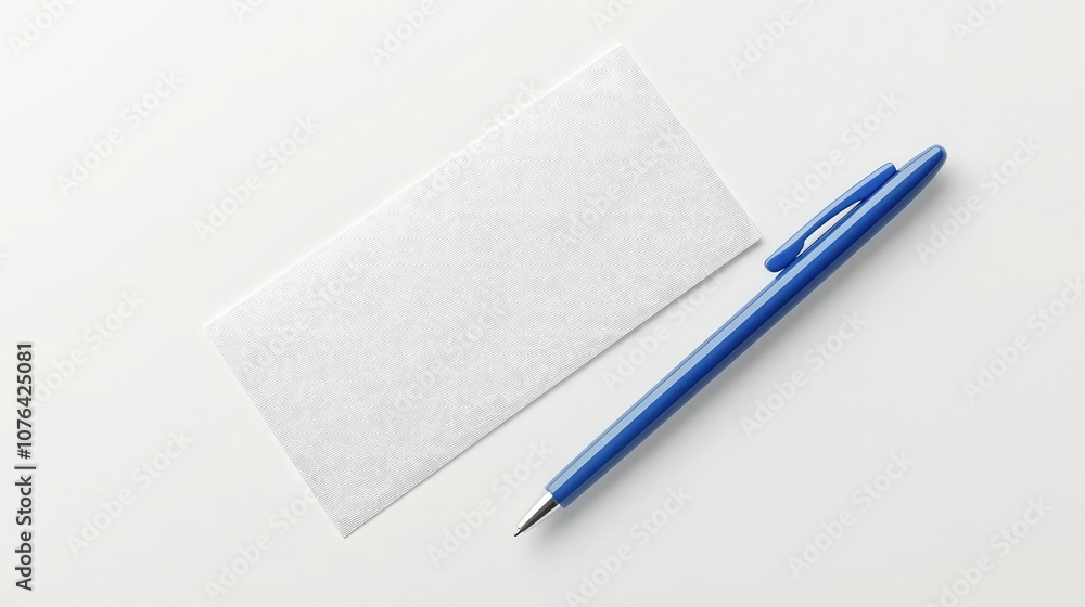 A blank white card and a blue pen on a white surface, ready to be filled with words. A blank white card and a blue pen on a white surface, ready to be filled with words.