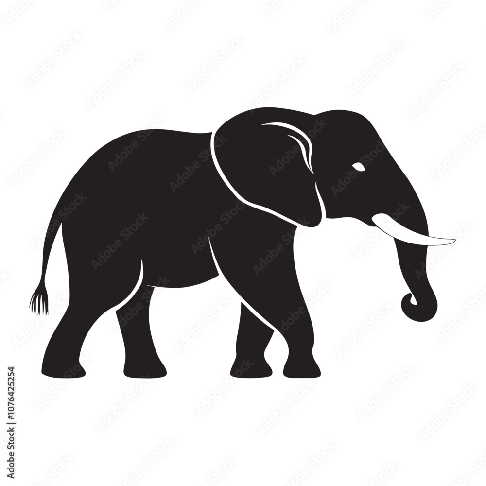 Fototapeta premium Silhouettes of African and Asian Elephants. Elephant Silhouettes for Wildlife and Nature Illustrations.