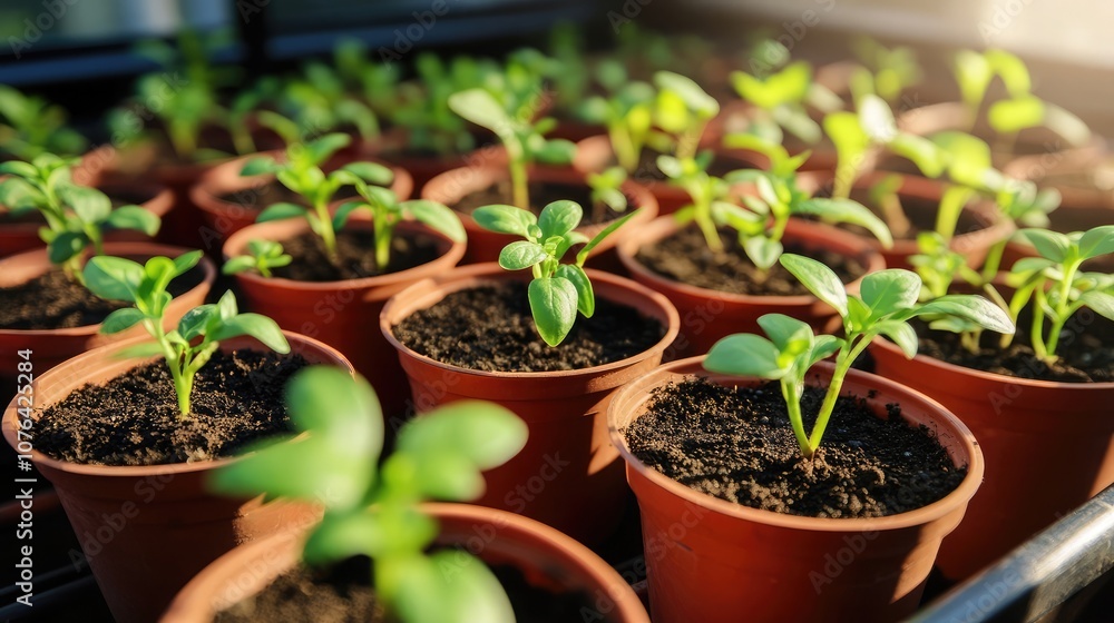 Close-up of rows of small, potted seedlings with lush green leaves, showcasing the early stages of plant growth. Close-up of rows of small, potted seedlings with lush green leaves, showcasing the early stages of plant growth.