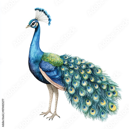 cute Peacock watercolor clipart illustration isolated