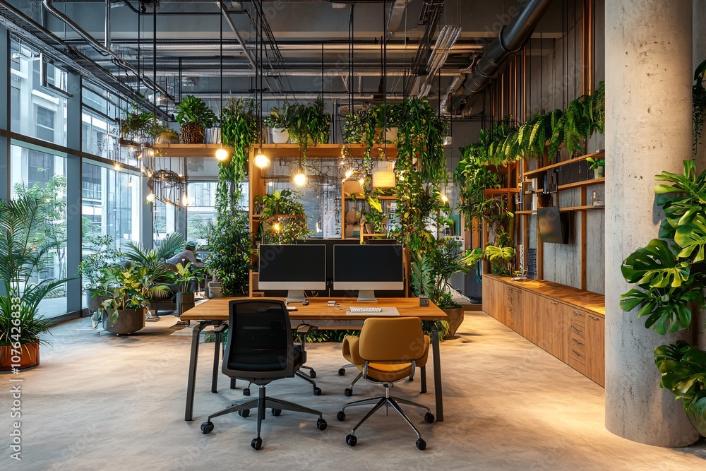 Modern Office Interior Design with Greenery and Natural Light Modern Office Interior Design with Greenery and Natural Light
