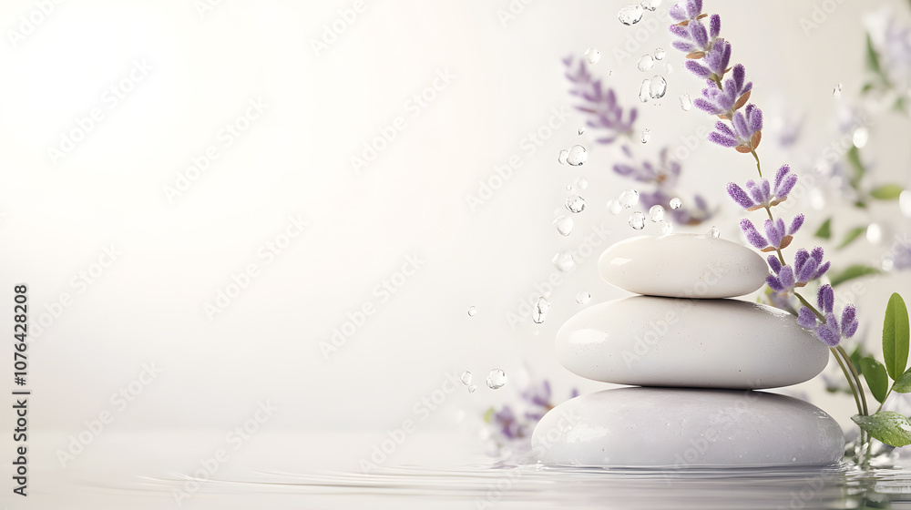 Stack smooth stones with lavender for tranquil decor Stack smooth stones with lavender for tranquil decor