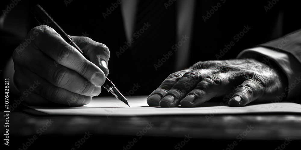 black and white Silhouette business sing contract deal blur shot in office workplace black and white Silhouette business sing contract deal blur shot in office workplace