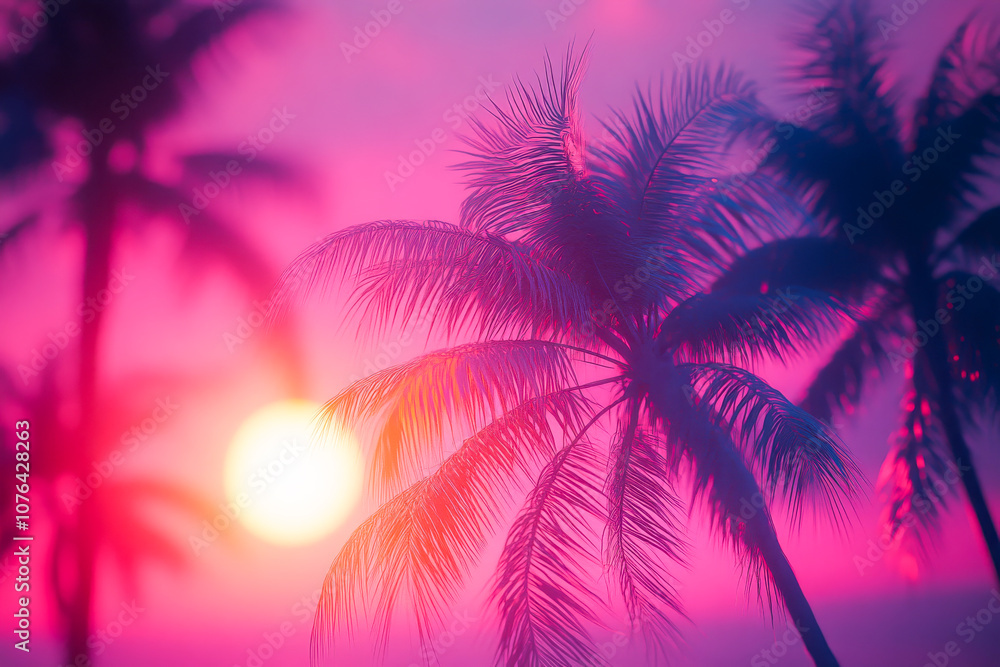 Pastel Vaporwave Sunset with Palm Trees Pastel Vaporwave Sunset with Palm Trees