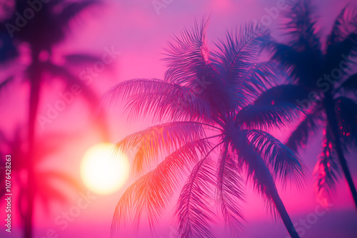 Pastel Vaporwave Sunset with Palm Trees