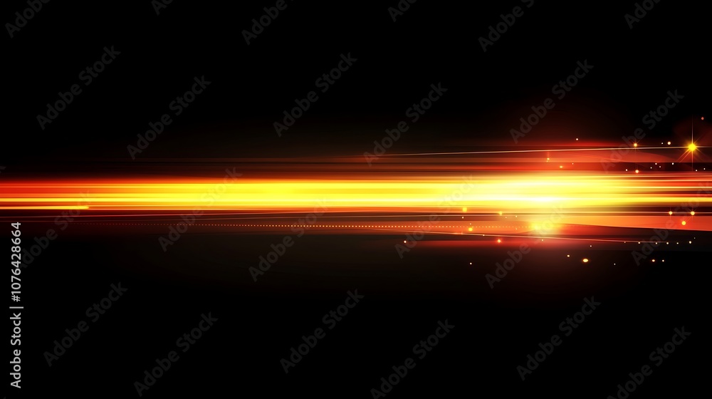 Fototapeta premium Abstract glowing orange and red light streaks on black background.