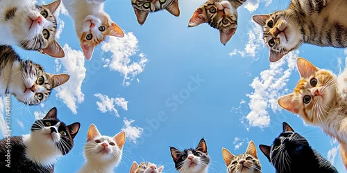 Obraz Group of Playful Cats with Curious Expressions Gathering Under Sunny Sky : Generative AI