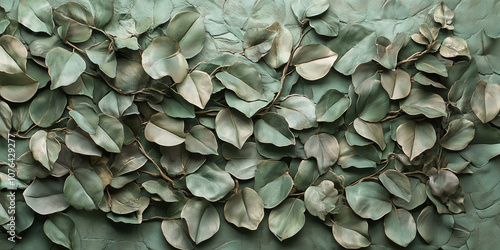 A large, intricate 3D wall of overlapping leaves (e.g., ivy or creeping vines), designed like a natural mural with layers of leaves extending outward to give a sense of depth.