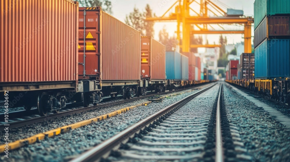 Fototapeta premium Containers Being Loaded onto Logistic Train