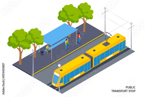 Isometric Public Transport Stop with Tram