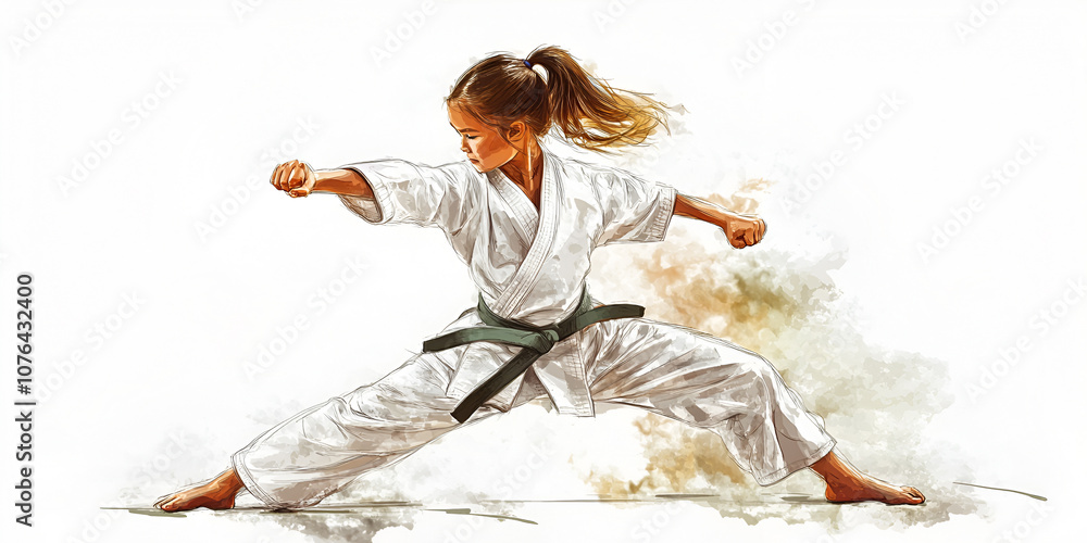 karate girl cartoon on white background karate girl cartoon on white background