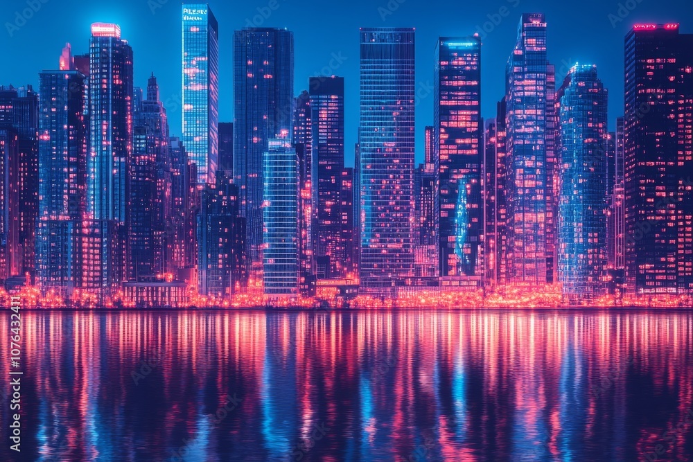Night Skyline of a Tall Business District Night Skyline of a Tall Business District