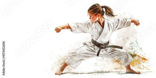 karate girl cartoon on white background