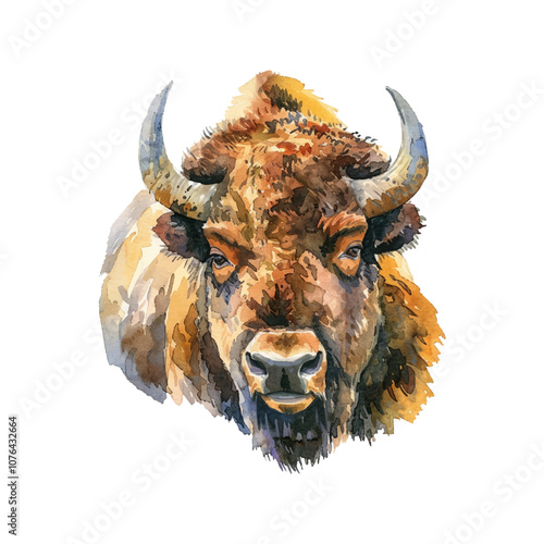 bison vector illustration in watercolor style