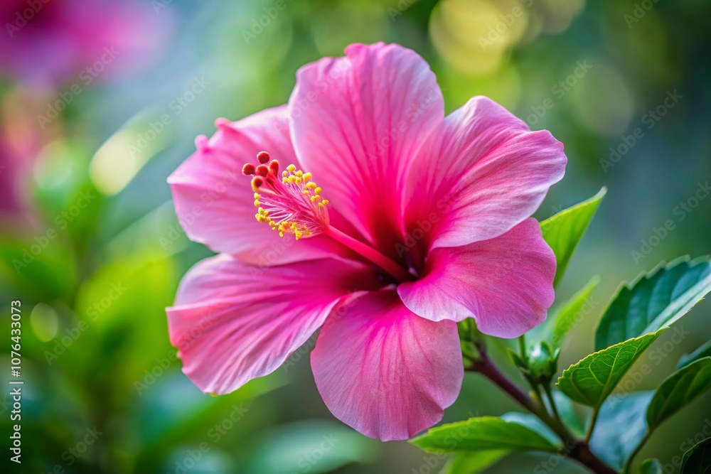Closeup of a Soft Pink Hibiscus Flower in Full Bloom with a Beautifully Blurred Background Showcasing Nature's Delicate Beauty and Vibrant Colors, Perfect for Fashion Photography Closeup of a Soft Pink Hibiscus Flower in Full Bloom with a Beautifully Blurred Background Showcasing Nature's Delicate Beauty and Vibrant Colors, Perfect for Fashion Photography
