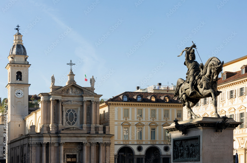 Fototapeta premium Piazza Carlo Alberto is one of the historic pedestrianized squares in the center of Turin - Turin, Italy.