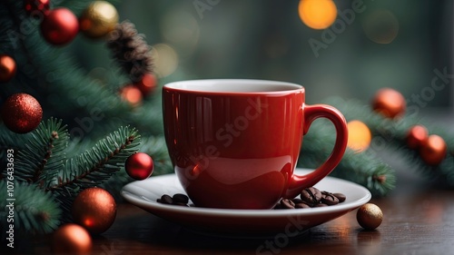 Wallpaper Mural red ceramic cup with black coffee chrismas decoration Torontodigital.ca