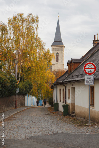 a street in the old town of esk Krumlov in autumn photo