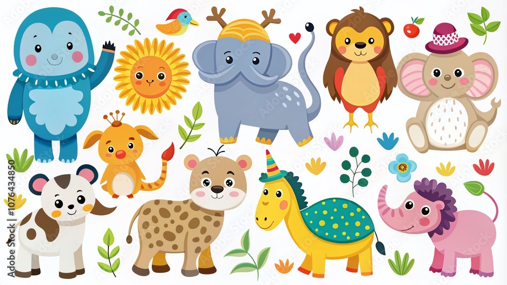 Colorful Clip Art of Various Animals in a Whimsical Style, Perfect for Educational Materials, Children’s Books, and Creative Projects Featuring Playful and Imaginative Designs Colorful Clip Art of Various Animals in a Whimsical Style, Perfect for Educational Materials, Children’s Books, and Creative Projects Featuring Playful and Imaginative Designs