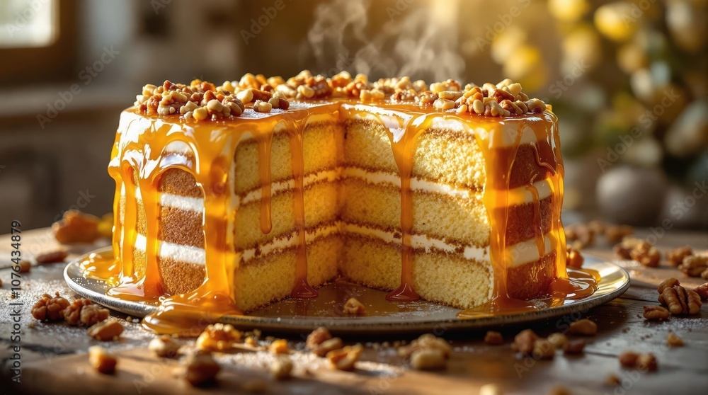 Honey Cake with Nuts And Spices, Sweet Menu Food Photography Honey Cake with Nuts And Spices, Sweet Menu Food Photography