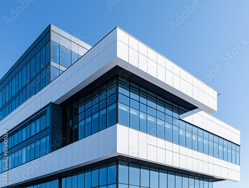 Minimalist architectural shot of a modern building with white walls