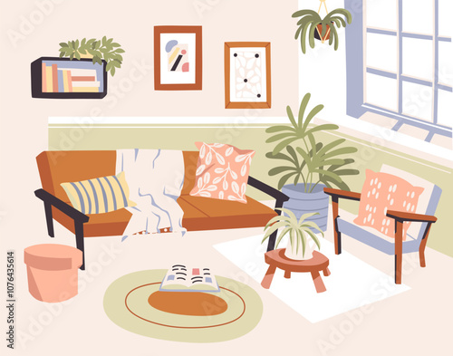 Interior of House. Living Room with Furniture. 