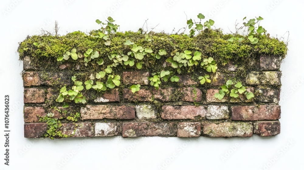 A close-up of a brick wall covered in moss and green vines, creating a natural and textured backdrop. A close-up of a brick wall covered in moss and green vines, creating a natural and textured backdrop.