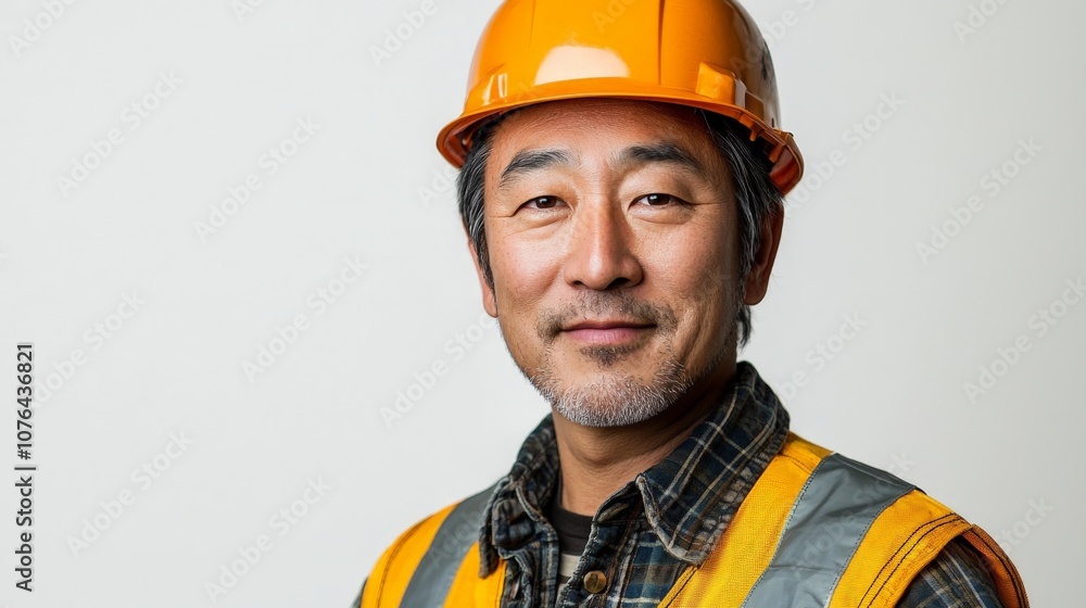 portrait of an asian construction engineer wearing a safety hat on white background portrait of an asian construction engineer wearing a safety hat on white background