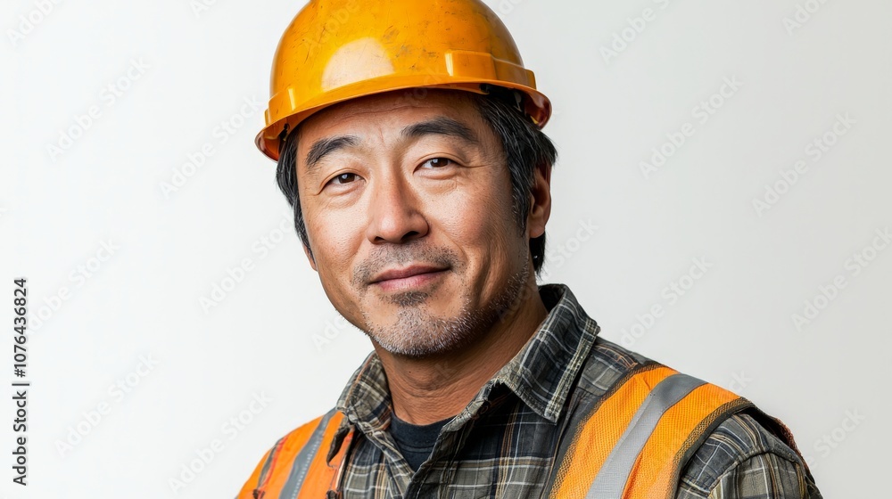 portrait of an asian construction engineer wearing a safety hat on white background portrait of an asian construction engineer wearing a safety hat on white background