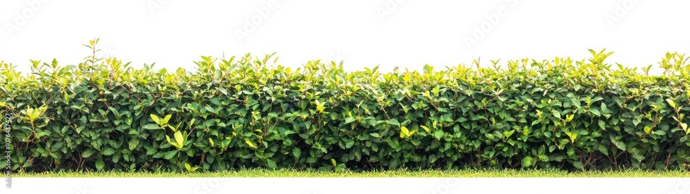 Lush Green Hedge with Grass Border on a White Background Lush Green Hedge with Grass Border on a White Background