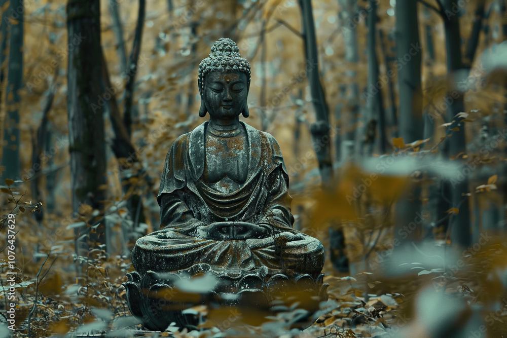 Beautiful greeting card with ancient statue great Buddha to bright holiday composition Beautiful greeting card with ancient statue great Buddha to bright holiday composition