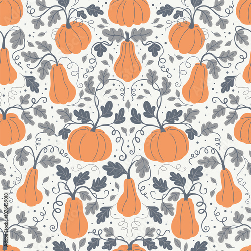 vector pumpkin repeating background. autumn harvest symbols seamless pattern. 