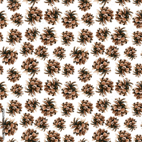 Wallpaper Mural Watercolor seamless pattern pine cone isolated on white background Torontodigital.ca