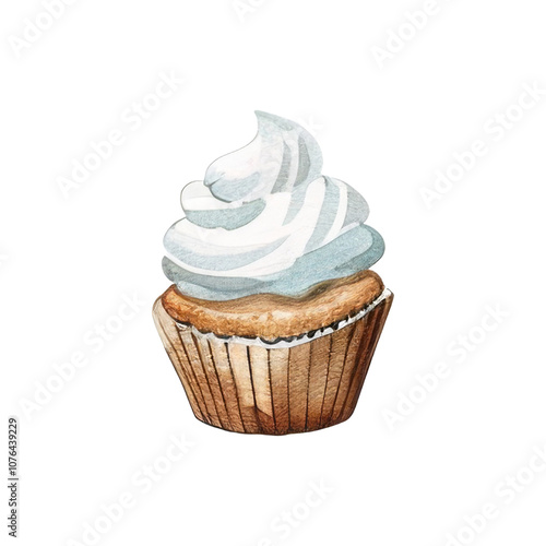 Wallpaper Mural Watercolor cupcake with cream isolated on a white background Torontodigital.ca