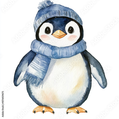 cute Penguin watercolor clipart illustration isolated