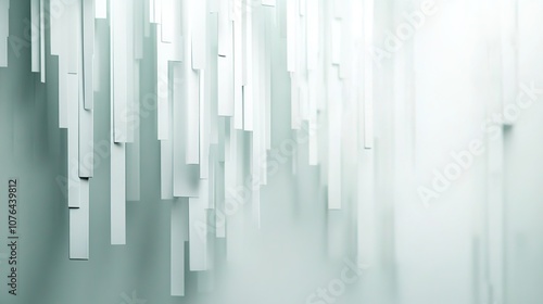 Abstract Minimalist Art Installation with White Vertical Strips Cascading Down Against a Soft Light Background, Creating a Modern and Elegant Atmosphere for Interior Spaces