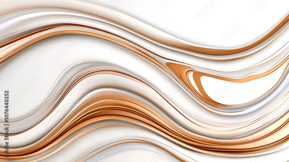 Obraz premium Elegant Abstract Wavy Background with Soft Golden and White Tones for Creative Design, Digital Art, and Modern Luxury Aesthetic Projects