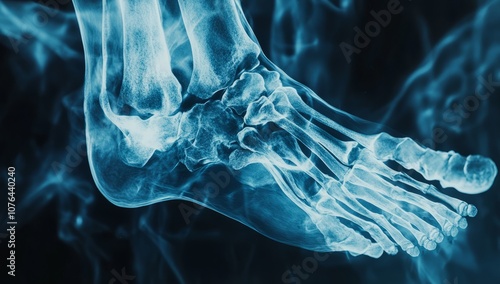 Ankle and foot x-ray displaying a bunion or hallux valgus. The patient has a deformity and pain at the big toe. 