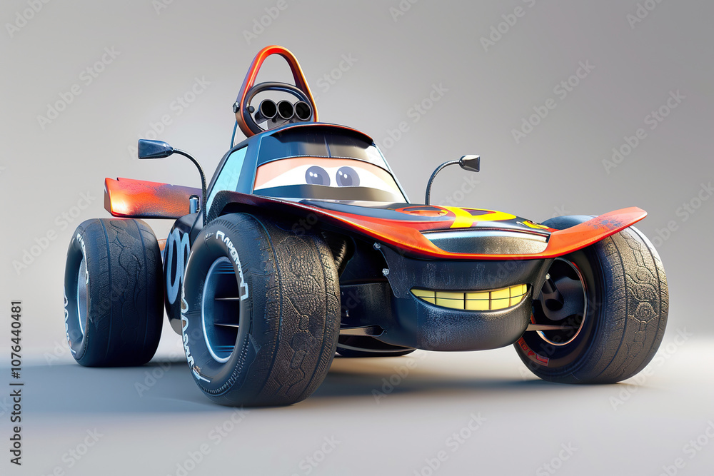 A beautiful fictional cartoon car with pronounced headlights on a colorful background A beautiful fictional cartoon car with pronounced headlights on a colorful background